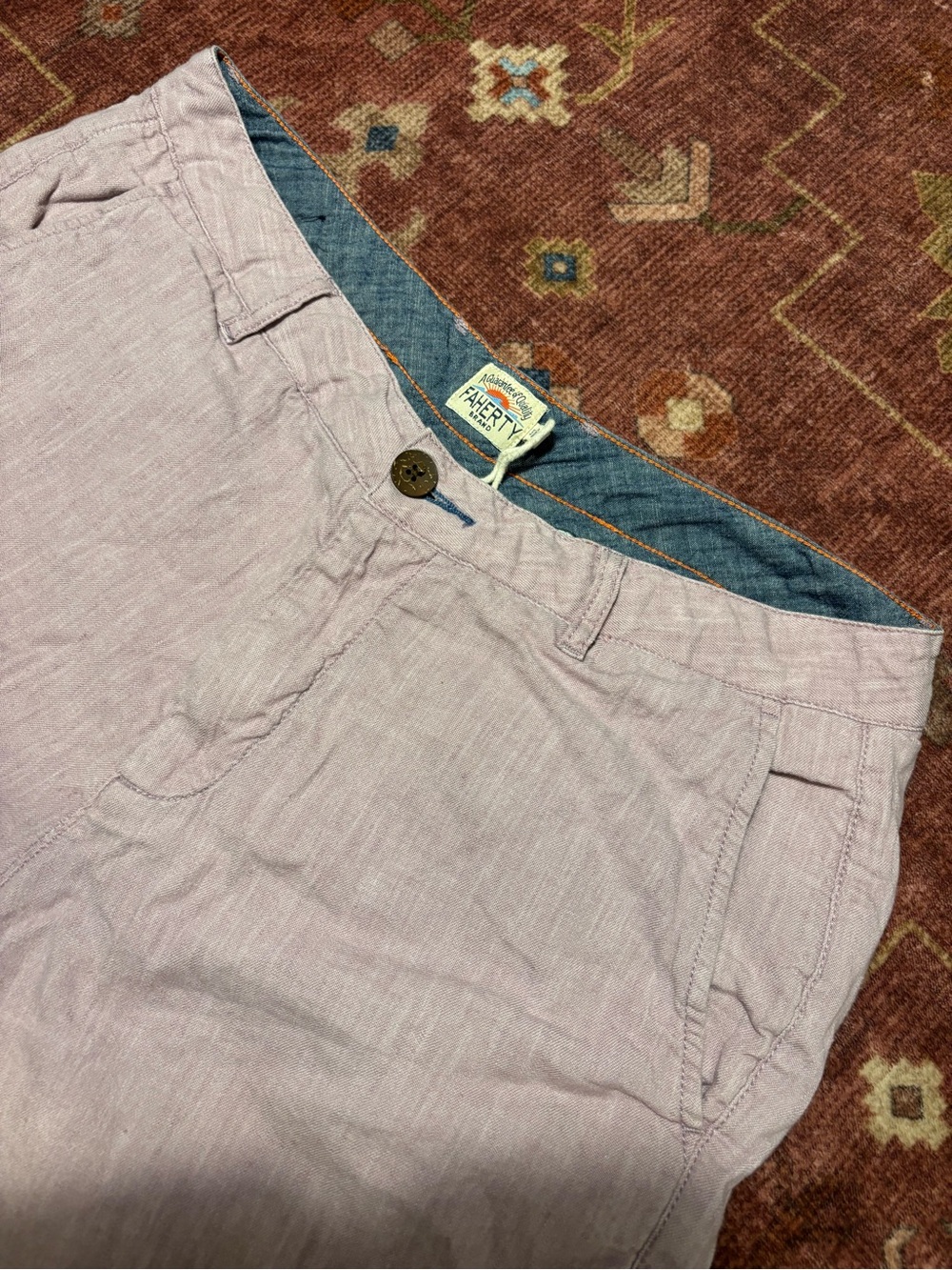 Faherty Men's Pink cotton 6 in Chino Shorts Chambray Flat Front Slash Pockets